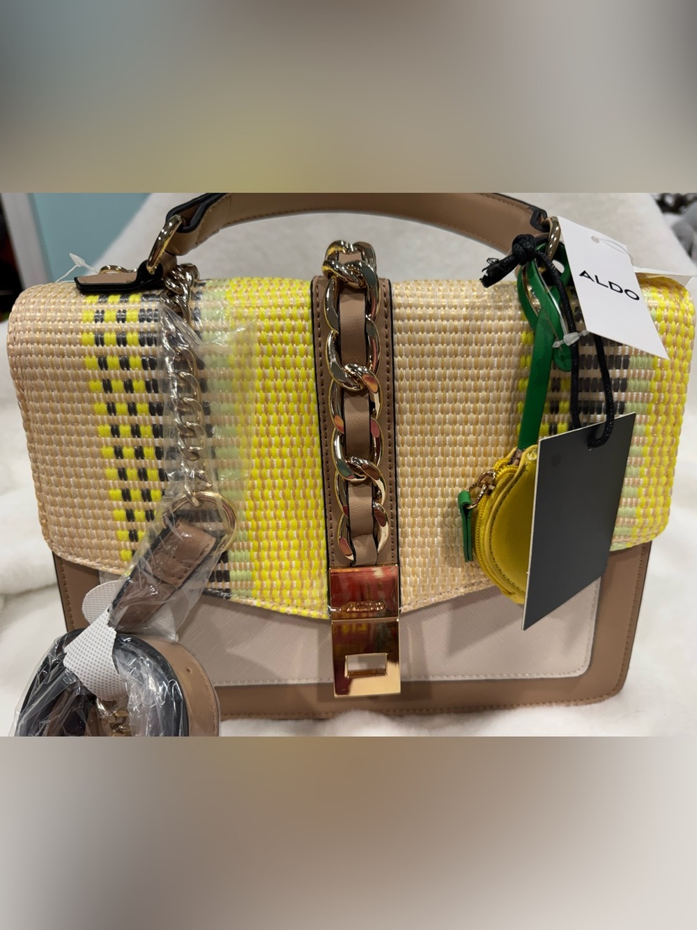 NWT ALDO Yellow Woven Top-Handle Satchel